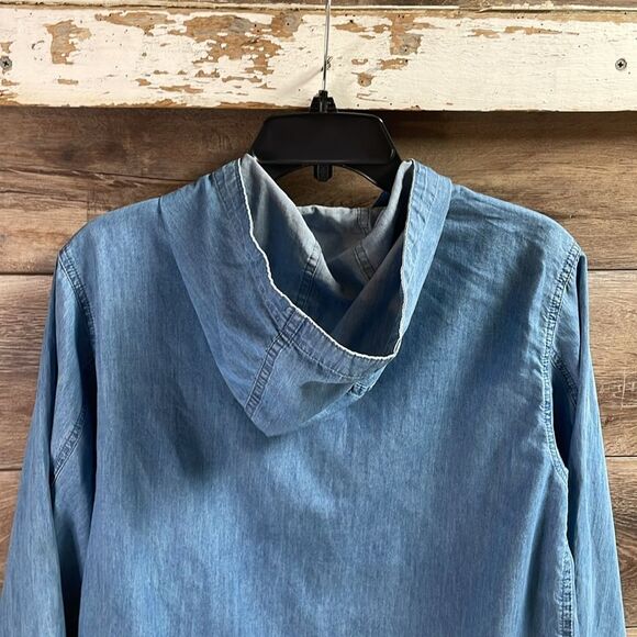 CHARTER CLUB Petite Lightweight Cotton Denim Blouse Hooded Jacket Blue SZ M - Picture 9 of 9